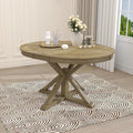 Retro Style Round Dining Table with 12" Removable Leaf for Kitchen/Living Room, Space-saving Solid Wood Tabletop Extendable Circular to Oval (42" to 54") with X-shaped Base Legs for Apartment Bistro