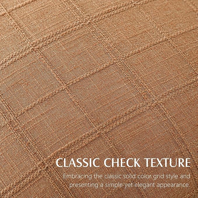 Foindtower Set of 2 Decorative Linen Check Throw Pillow Covers Neutral Farmhouse Vintage Cushion Covers Modern Boho Home Decor for Sofa Chair Couch Bedroom Living Room Outdoor,24×24 Inch,Brick