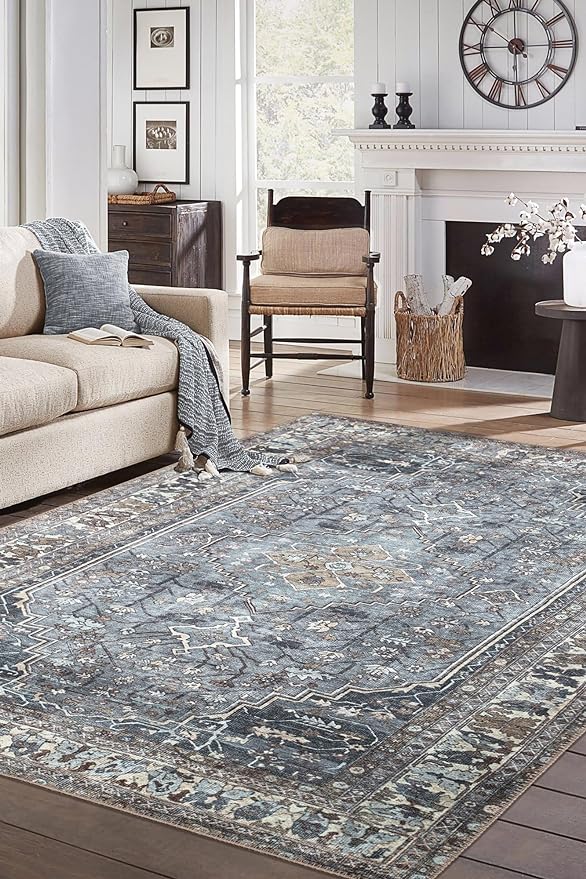 Keen Home Design 10x14 Rug - Machine Washable Area Rug with Non-Slip Backing, Ideal for Living Room, Dining Room, Bedroom - Vintage, Easy Clean, Durable, Low Pile Rug - (9'7" x 14')