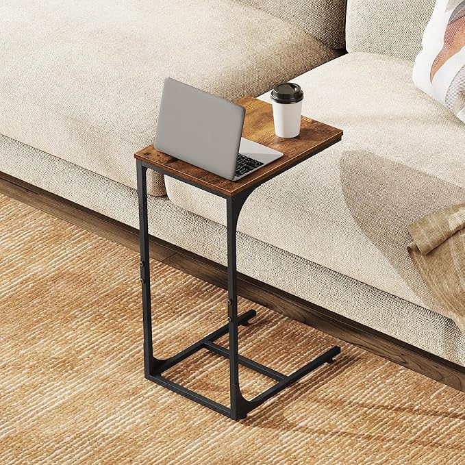 WLIVE C-Shaped End Table Set of 2, Small Couch Side Tables with Metal Frame, Sofa Table TV Tray for Living Room, Bedroom, Rustic Brown