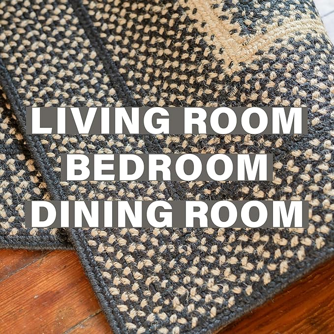 Manchester Black Braided Oval Area Rugs, Jute, 5x8' - Perfect Country Primitive Decor for Living Room, Dining Room, Everywhere