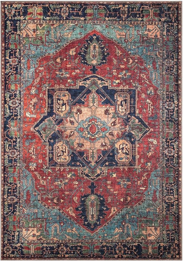 Keen Home Design 9x12 Rug - Machine Washable Area Rug with Non-Slip Backing, Ideal for Living Room, Dining Room, Bedroom - Vintage, Easy Clean, Durable, Low Pile Rug - (9' x 12')
