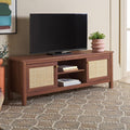 SAFAVIEH Evane TV Stand for up to 65" Flatscreen – Walnut & Natural, 2 Doors with Interior Storage, 2 Open Shelves, Entertainment Media Console (MED9629A)