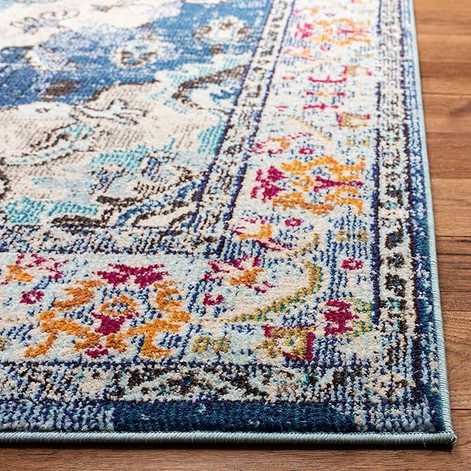 SAFAVIEH Monaco Collection X-Large Area Rug - 11' x 15', Navy & Light Blue, Medallion Distressed Design, Non-Shedding & Easy Care, Ideal for High Traffic Areas in Living Room, Bedroom (MNC243N)