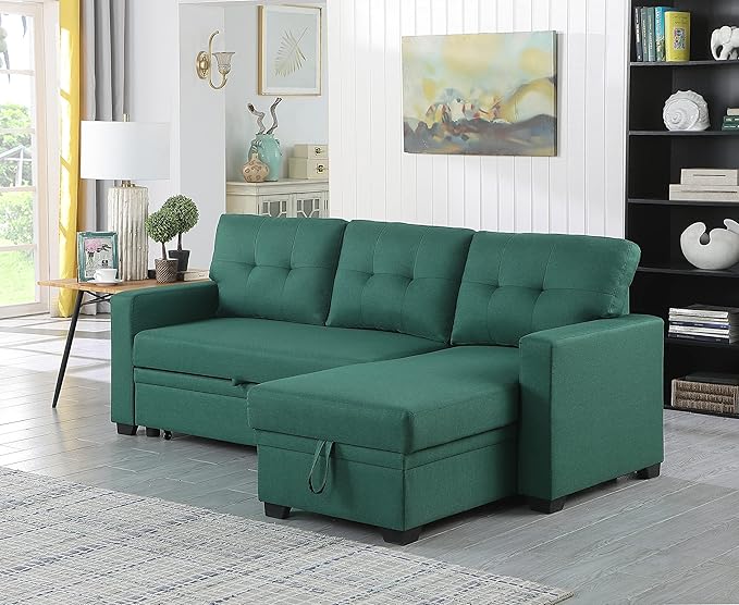 Devion Furniture Philly 4-in-1 Convertible L Shaped Couch with Pull Out Bed and Storage, Sectional Sleeper Sofa with Reversible Chaise for Living Room, Apartment, Bedroom, Office