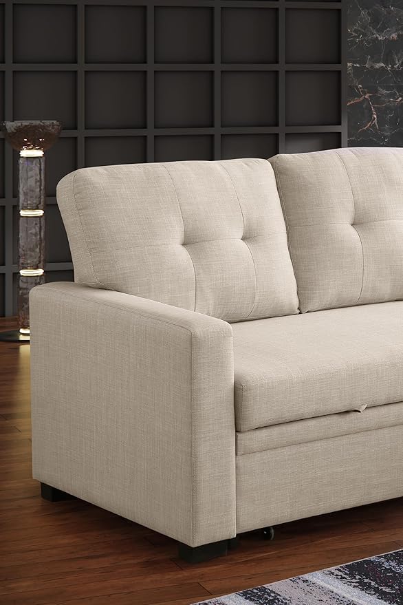 Devion Furniture Philly 4-in-1 Convertible L Shaped Couch with Pull Out Bed and Storage, Sectional Sleeper Sofa with Reversible Chaise for Living Room, Apartment, Bedroom, Office