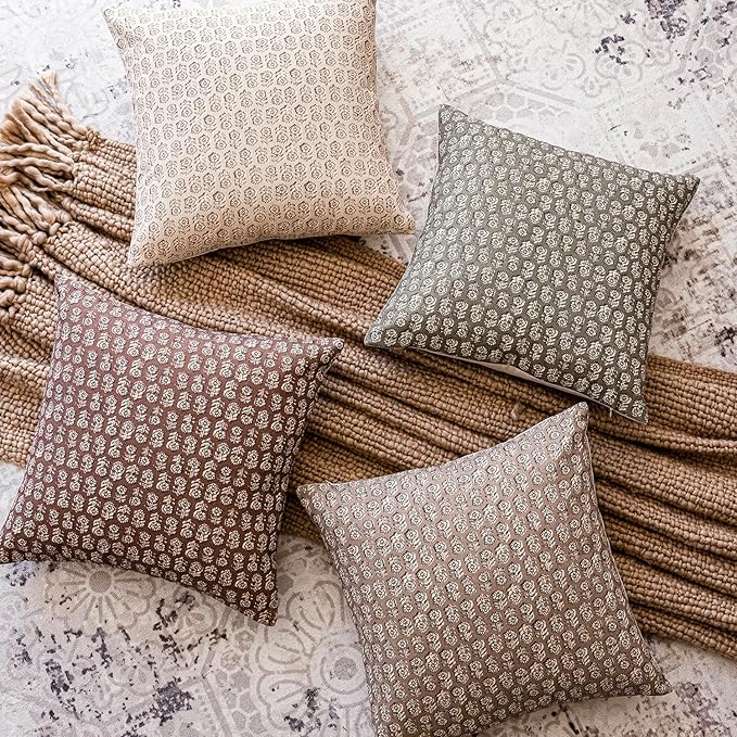 Foindtower Set of 2 Decorative Vintage Floral Print Throw Pillow Covers Neutral Modern Farmhouse Cushion Covers Boho Home Decor for Sofa Couch Chair Bedroom Living Room Outdoor,24×24 Inch,Wine Red