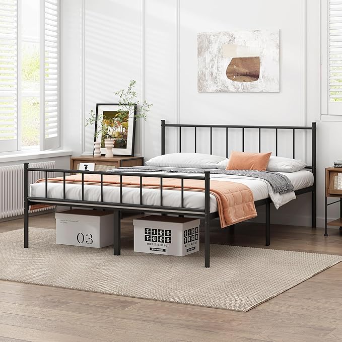 King Bed Frame-Classic Metal Platform Bed Frame,Mattress Foundation with Steel Slat Support,Under Foundation Storage,No Box Spring Needed, Easy Assembly, King Size
