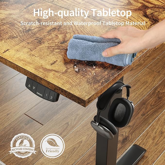 Agilestic Electric Standing Desk, 55 x 24 Inches Height Adjustable Desk, Sit Stand up for Work Office Home, Ergonomic Rising Computer Table with Memory Preset, Rustic Brown