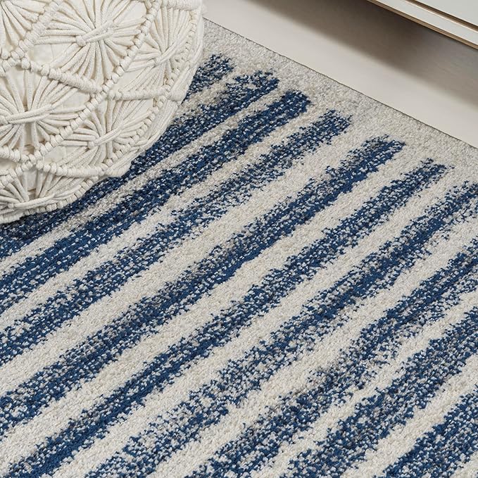 JONATHAN Y Khalil Modern Berber Stripe Cream/Navy Indoor Area Rug, 4x6, Contemporary, Bohemian, Easy-Cleaning for Living Room, Bedroom, Kitchen, Pet Friendly, Non-Shedding (MOH207E-4)