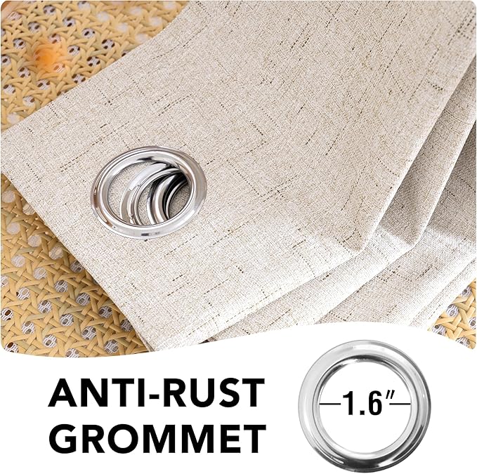 H.VERSAILTEX Linen Blackout Curtains Durable Thick Textured Linen Look 100% Blackout Patio Door Curtain Anti Rust Grommet Extra Wide Sliding Door Curtain Panel, W100 x L108 inch - Natural