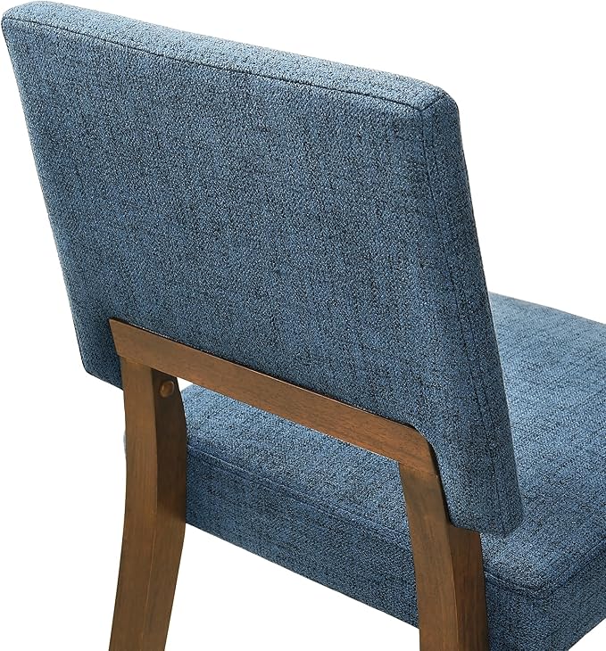 Armen Living Channell Mid Century Modern 5 Piece Walnut Wood Dining Table Set with Blue Fabric