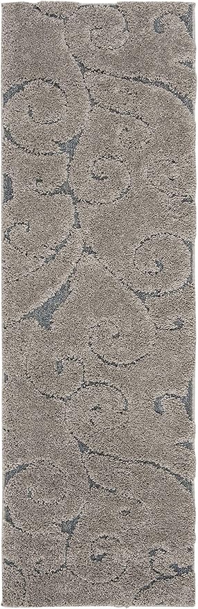 SAFAVIEH Florida Shag Collection Runner Rug - 2'3" x 19', Grey & Light Blue, Scroll Design, Non-Shedding & Easy Care, 1.2-inch Thick Ideal for High Traffic Areas in Living Room, Bedroom (SG455-1160)