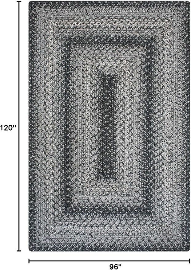 Homespice Flint Hill Braided Dark Gray Area Rugs 8x10' - Primitive Style Dining Room Rugs for Under Table