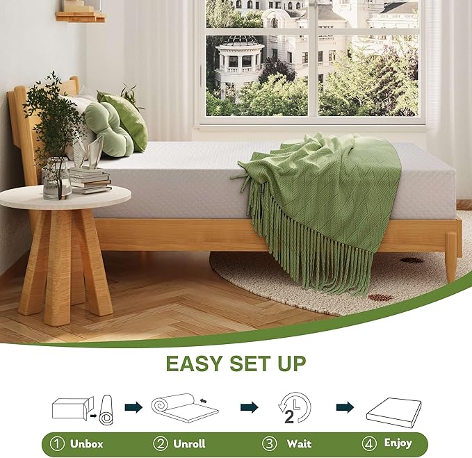 Full Size Memory Foam Mattress, 10 Inch Bed Mattress in a Box with Cooling Green Tea Gel, Relieve Pressure with Medium Support, CertiPUR-US Certified, 75''L x 54''W, White