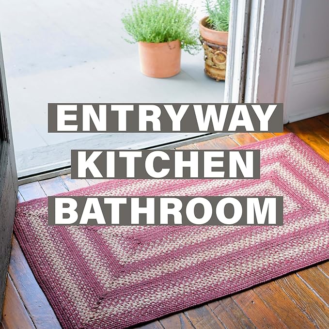 Autumn Maple Burgundy and Tan Oval Braided Rug, Jute, 2x3' - Rustic Primitive Decor for Entryway, Kitchen, Everywhere