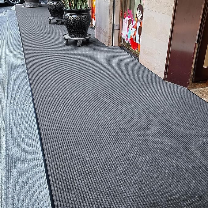 TANYOYO3' X 6' Commercial Grade Door Floor Mat Brush Step Entrance Mat Vinyl Backed Utility Doormat Heavy Duty Floor Rugs Commercial Outdoor Carpet Indoor Entrance Mat，Grey