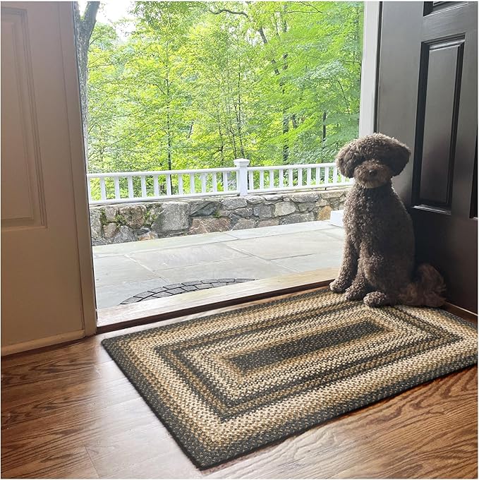 Kilimanjaro Black and Tan Jute Braided Oval Rugs, 16x24 - Warm Primitive Decor, Perfect for Laundry Rooms, Bathrooms and Entryways - Durable and Easy to Clean