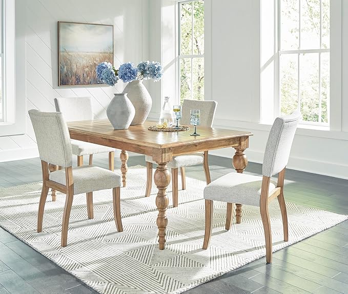 Signature Design by Ashley Rybergston Casual Stain Resistant Upholstered Solid Wood Dining Chair, Set of 2, Beige & Light Brown