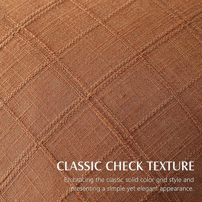 Foindtower Set of 2 Decorative Linen Check Throw Pillow Covers Neutral Farmhouse Vintage Cushion Covers Modern Boho Home Decor for Sofa Chair Couch Bedroom Living Room Outdoor,16×16 Inch,Orange