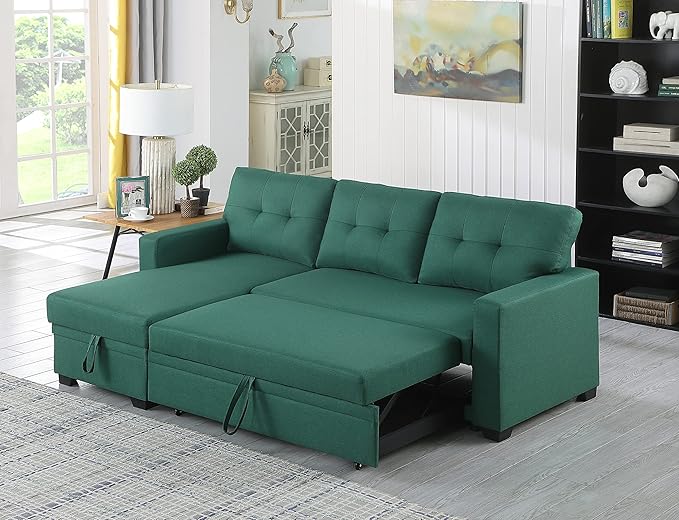 Devion Furniture Philly 4-in-1 Convertible L Shaped Couch with Pull Out Bed and Storage, Sectional Sleeper Sofa with Reversible Chaise for Living Room, Apartment, Bedroom, Office