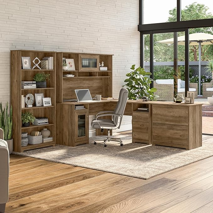 Bush Furniture Cabot 60W L Shaped Computer Desk with Storage in Reclaimed Pine