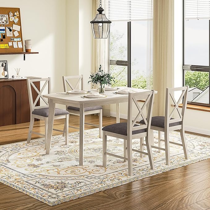 Solid Wood Dining Chairs Set of 2, Farmhouse Chairs with High Cross Back and Upholstered Seat, Easy Assembly for Dining Room, Kitchen, Washed Gray