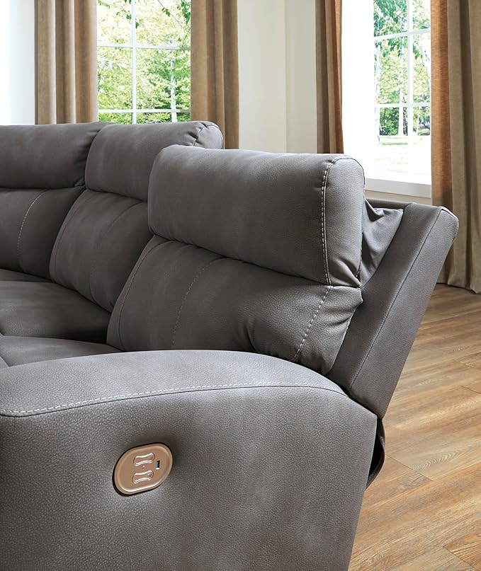 Signature Design by Ashley Next-Gen DuraPella Contemporary Faux Leather Modular Wall Hugger 3-Piece Power Reclining Sectional Sofa with Adjustable Headrest and USB Ports, Gray