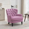Ball & Cast Accent Chair,Mid-Century Lounge Living Room Chairs with Button Tufting,Upholstered Reading Accent Chair W/Solid Wood Legs and Curved Backrest,for Bedroom,Apartment,Pink