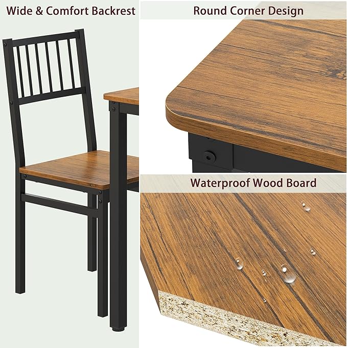 Teraves Dining Table Set for 4/Computer Desk,Kitchen Table with 2 Chairs and a Bench,Table and Chairs Dining Room Set 4 Piece Set for Dining Room (Teak, 120CM)