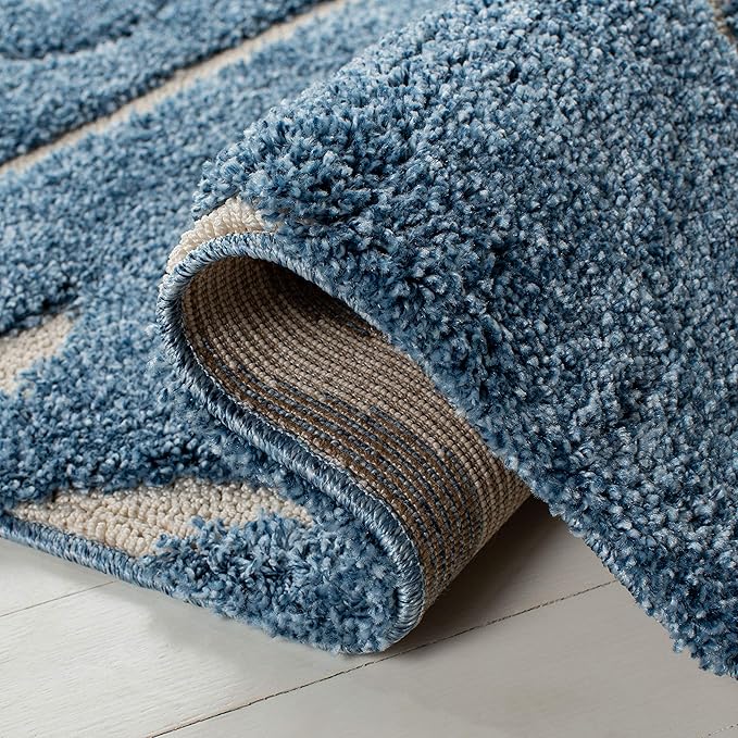 SAFAVIEH Florida Shag Collection Runner Rug - 2'3" x 11', Light Blue & Cream, Scroll Design, Non-Shedding & Easy Care, 1.2-inch Thick Ideal for High Traffic Areas in Living Room, Bedroom (SG455-6011)