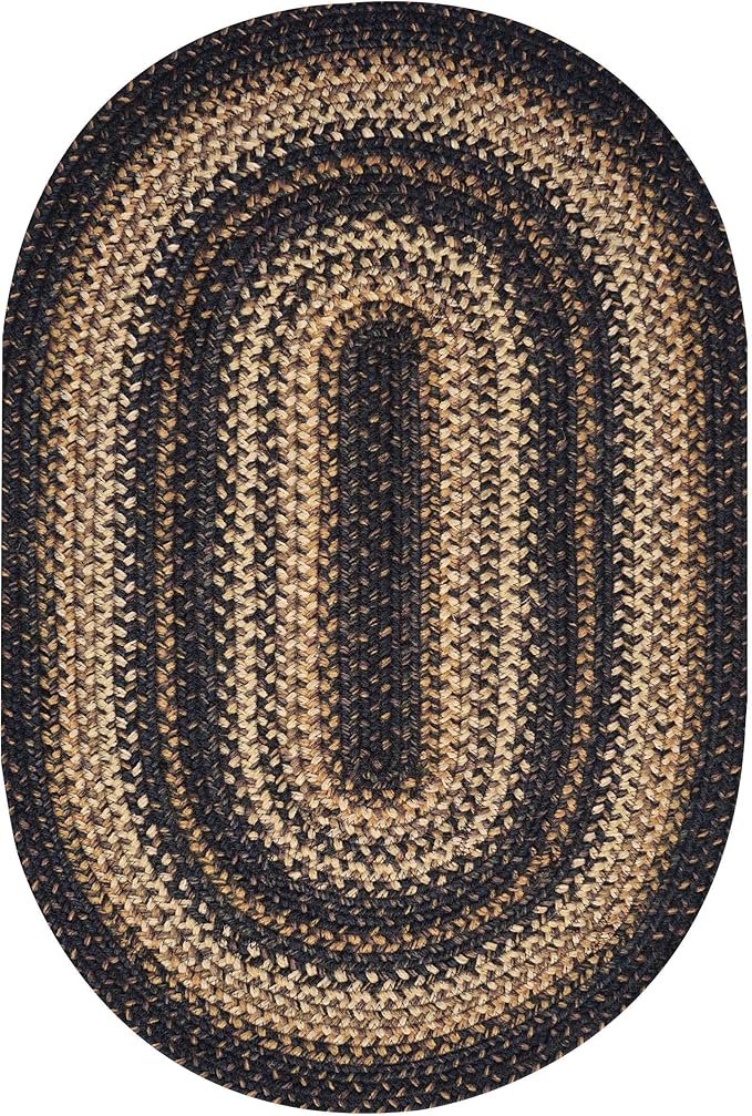 Kilimanjaro Black and Tan Oval Braided Rug, 2x3' - Handmade with Jute, Warm Primitive Decor, Perfect for Bathrooms and Entryways - Reversible and Easy to Clean