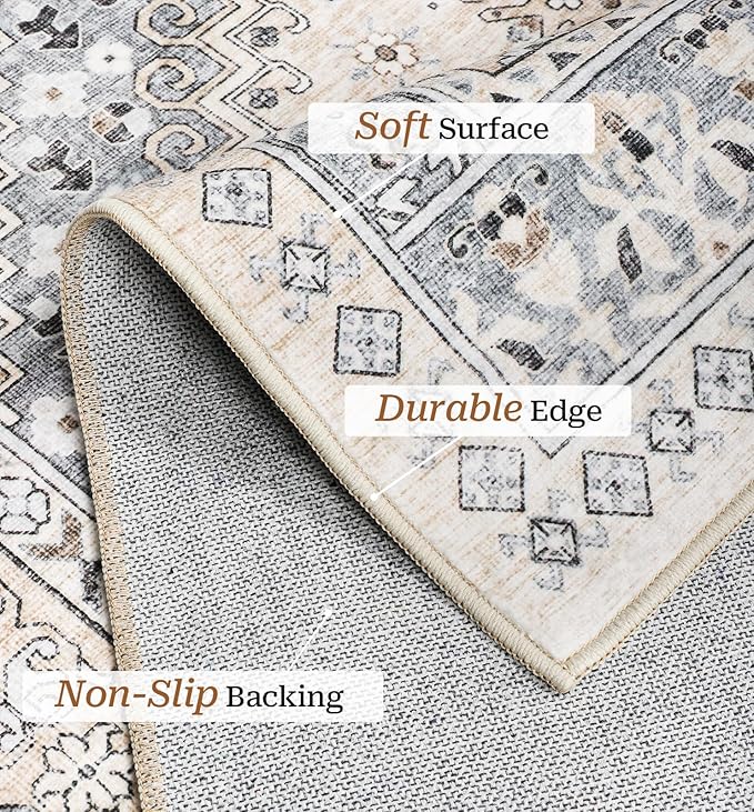 zesthome Runner Rug 2x5 - Stain Resistant Machine Washable Rug, Non Slip Vintage Hallway Runner Rugs, Low Pile Lightweight Runners for Kitchen, Entryway and Corridor