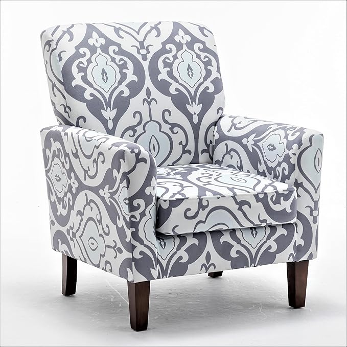 Container Furniture Direct Contemporary Accent Arm Chair with Birch Wood Frame and Velvet Upholstery, Armchair for Office and Living Room Decor, Removable Cushions, 05 Printed Fabric