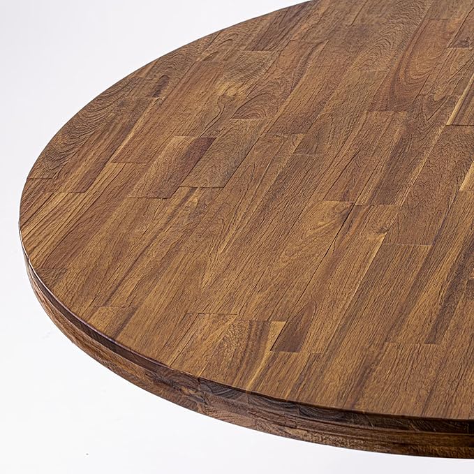I57-0N-TP Breakfast Table with Acacia Wood Round Tabletop and Elegant Pedestal Base - Antique Walnut Finish