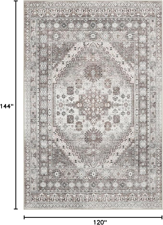 zesthome 10x12 Area Rugs,Stain Resistant Washable Rug,Ultra-Thin Rugs for Living Room,Bedroom,Non-Slip Backing Home Decor Large Area Rug (Brown/Beige,10'x12')