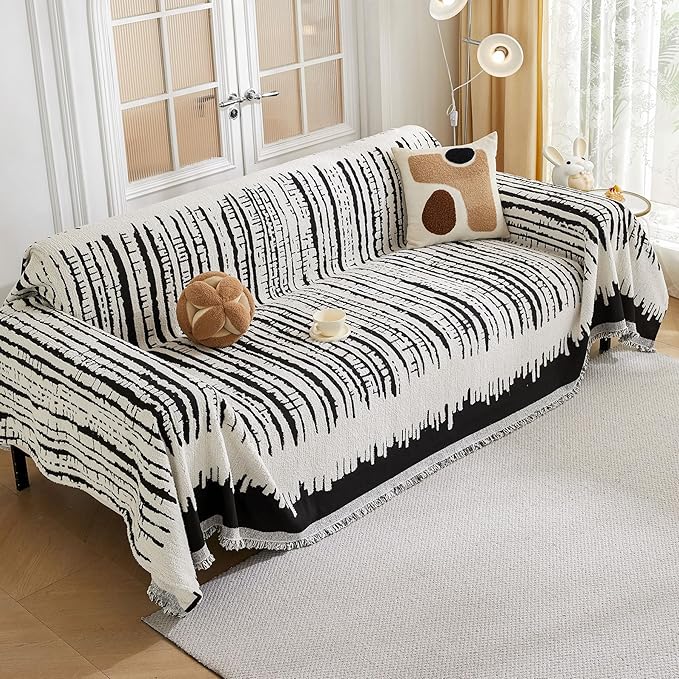 HAOMAIJIA Boho Sofa Covers Couch Covers for 3 Cushion Couch Sofa Pet Friendly Soft Thick Non Slip Couch Cover for Dogs Washable Sectional Couch Covers L Shape Furniture Protecto (XF-Black, 71"x118")