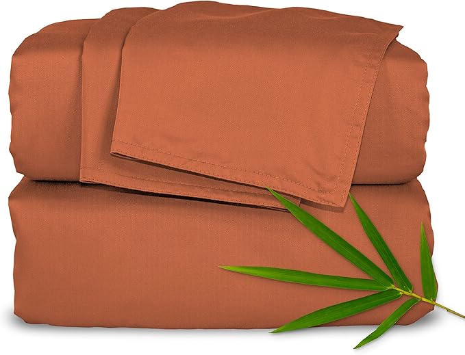 Twin Sheets by Pure Bamboo, Genuine 100% Organic Viscose Derived from Bamboo Bed Sheet Set, Luxuriously Soft & Cooling, Double Stitching, Lifetime Quality Promise (Twin, Terracotta)