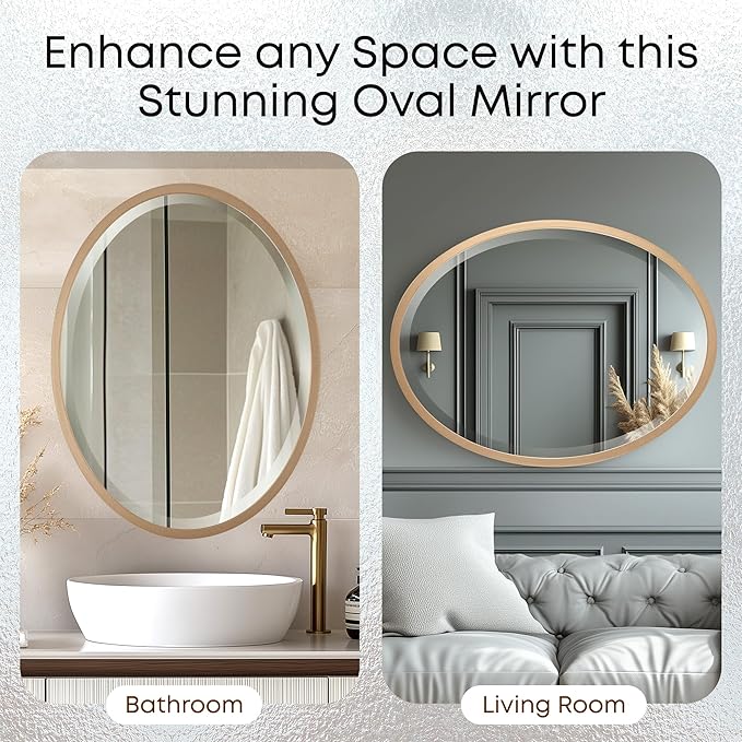 OVALCREST - Oval Wooden Beveled Wall Mirror for Home Decor, Bathroom, Vanity, Bedroom, Living Room, Hallway - London Style (Gold Spray) 19.1 x 25.1