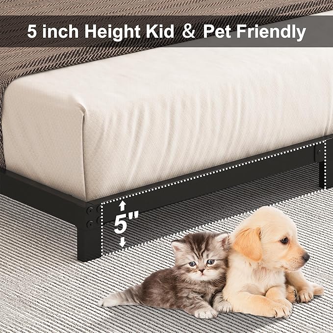 5 Inch Low Bed Frame Twin, Heavy Duty Twin Bed Frames Low Profile, No Box Spring Needed, Easy Assembly, Noise Free, Black