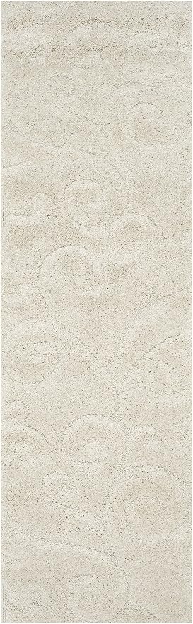 SAFAVIEH Florida Shag Collection Runner Rug - 2'3" x 7', Creme & Creme, Scroll Design, Non-Shedding & Easy Care, 1.2-inch Thick Ideal for High Traffic Areas in Living Room, Bedroom (SG455-1111)