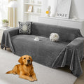 HAOMAIJIA Faux Fur Sofa Covers Couch Covers for 2 Cushion Couch Sofa Pet Friendly Soft Non Slip Couch Cover for Dogs Washable Sectional Couch Covers L Shape Furniture Protector (Grey, 91"x118")
