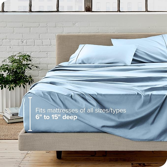 Bare Home Full XL Sheet Set - Luxury 1800 Ultra-Soft Microfiber Full Extra Long Bed Sheets - Double Brushed - Deep Pockets - Easy Fit - 4 Piece Set - Bedding Sheets & Pillowcases (Full XL, Light Blue)