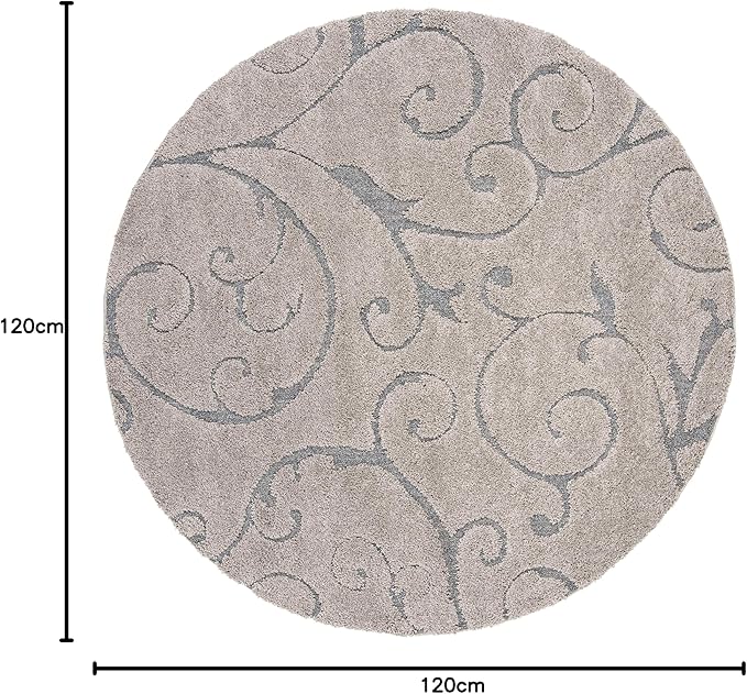 SAFAVIEH Florida Shag Collection Area Rug - 10' Round, Grey & Light Blue, Scroll Design, Non-Shedding & Easy Care, 1.2-inch Thick Ideal for High Traffic Areas in Living Room, Bedroom (SG455-1160)