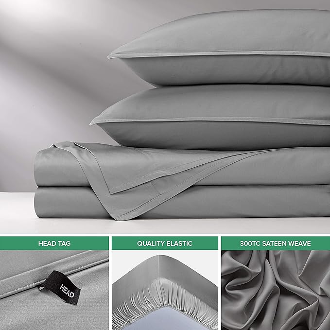 Full Sheets by Pure Bamboo, Genuine 100% Organic Viscose Derived from Bamboo Bed Sheet Set, Luxuriously Soft & Cooling, Double Stitching, Lifetime Quality Promise (Full, Stone Grey)