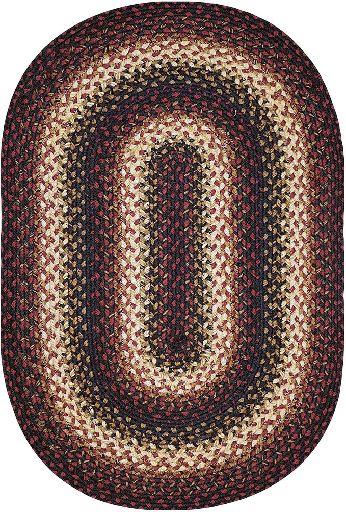 Homespice Prescott Jute Oval Woven Rug 4x6' - Primitive Red and Black Rugs for Bedroom and Living Room