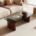 Modern Glass Coffee Table, Coffee Table for Living Room,Tempered Glass-top with Sturdy Wooden Base, Modern Coffee Tables for Small Space, Apartment, Office, Minimalist Design (Walnut)