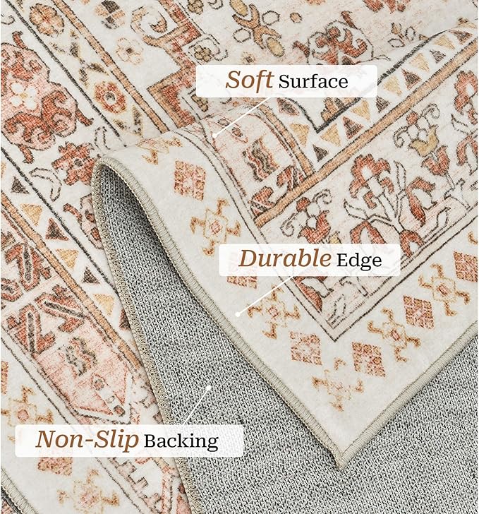 zesthome 6x9 Area Rug, Super Soft Washable Rugs for Living Room, Non-Slip Stain Resistant Vintage Rugs, Ultra-Thin Large Area Rugs