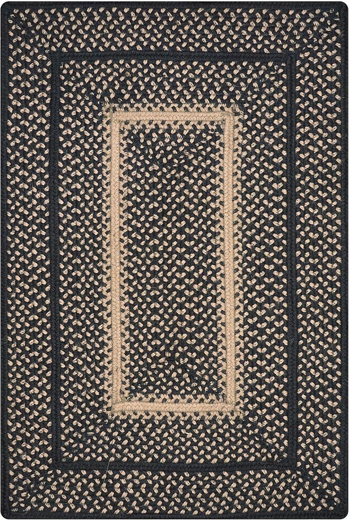 Manchester Black Small Braided Rug, Jute, 27x45 Rectangle - Perfect Country Primitive Decor for Entryway, Bathroom, Everywhere