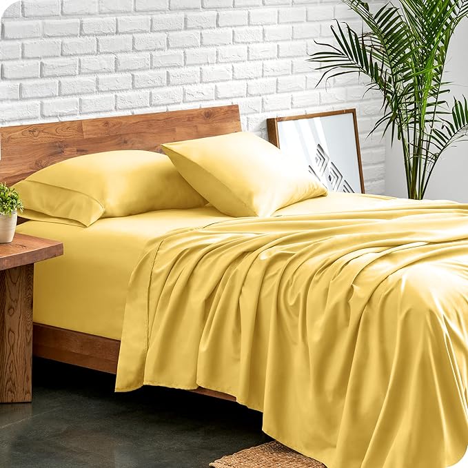Bare Home Split Head Flex King Sheet Set - 1800 Ultra-Soft Microfiber Bed Sheets - Double Brushed - Deep Pockets - Easy Fit 4 Piece Set - FlexTop King Bedding (Split Head Flex King, Lemon Drop)